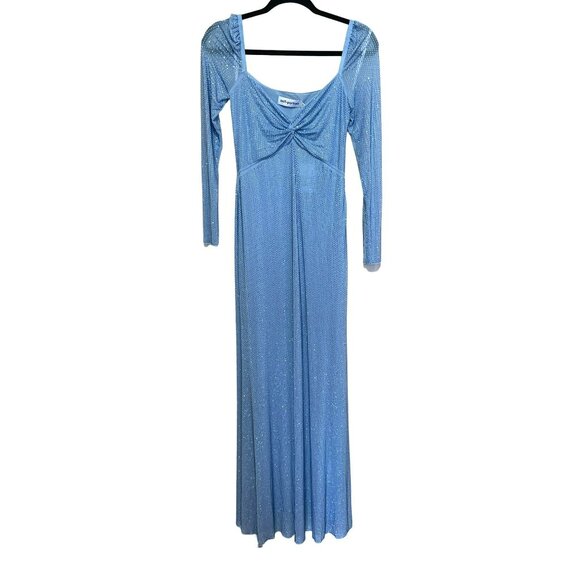 Self Portrait $870 Blue Iridescent Rhinestone Maxi Dress Formal Gown Size 4 NWT - Picture 7 of 10